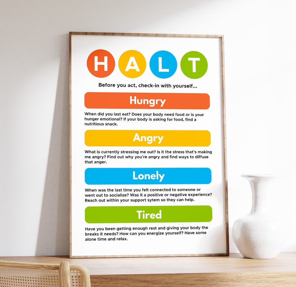 Halt Acronym Mental Health Print, Therapist Office Decor