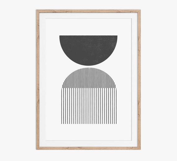 Mid Century Style Woodblock Print In Classic Geometric Shapes In Black And White Instantly And Print From Home