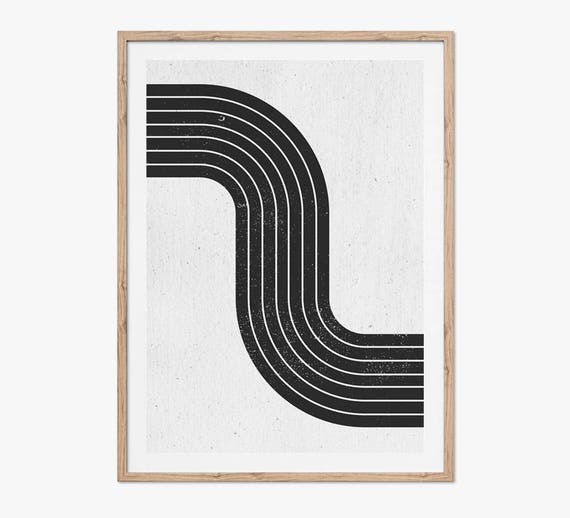 Mid Century Modern Art Print Wall Art Abstract Wall Art Retro Art Print Geometric Simple Art Print Black And White Block Art