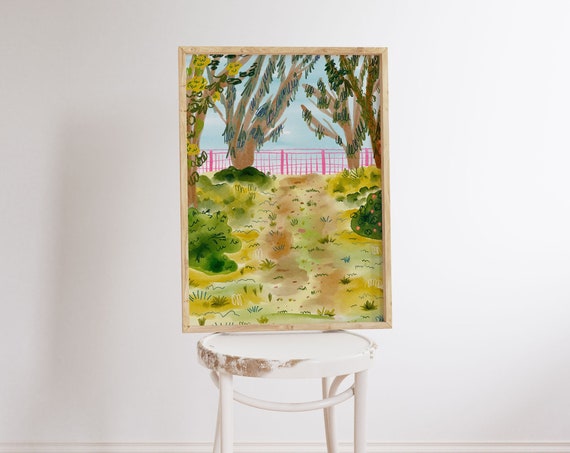 Green Forest Watercolor Painting Vibrant Summer Wall Art