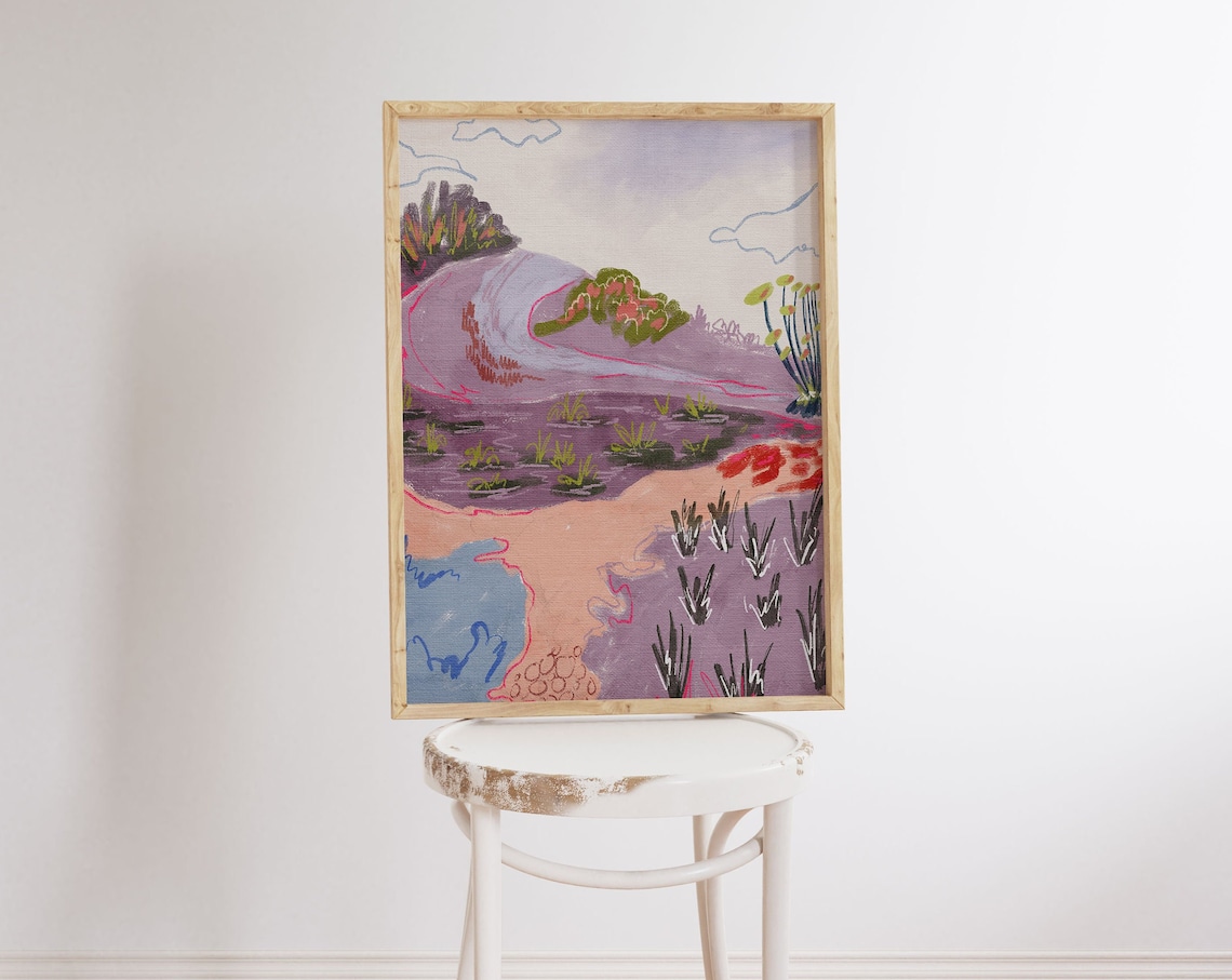 Mountain Hill Watercolor Landscape Art Print