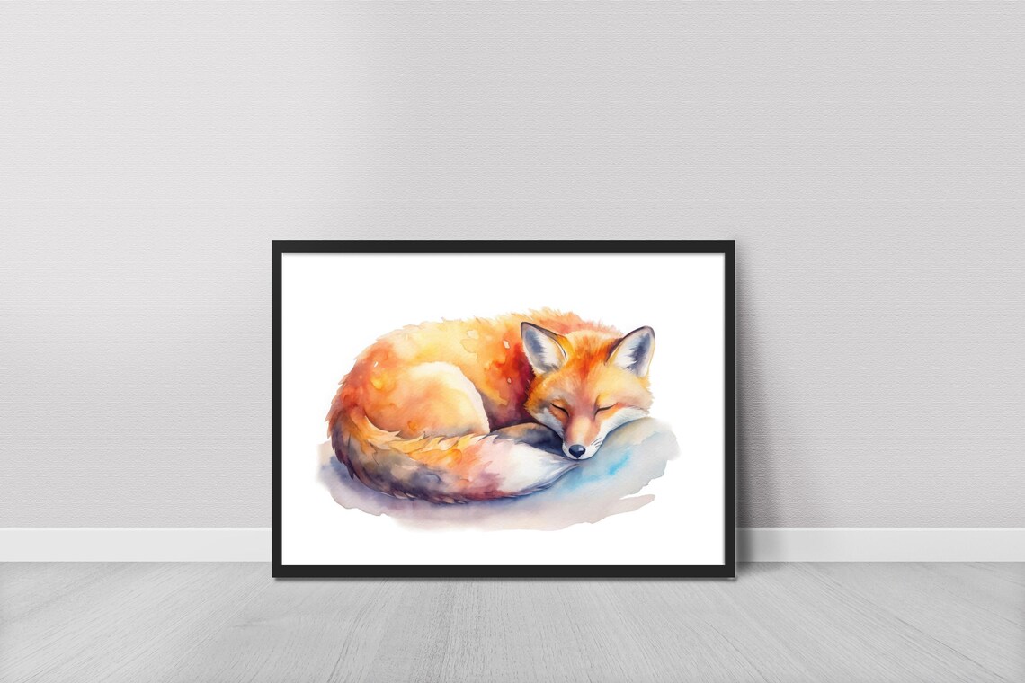 Fox Watercolor Painting Art Print Wildlife Wall Animal Sketch