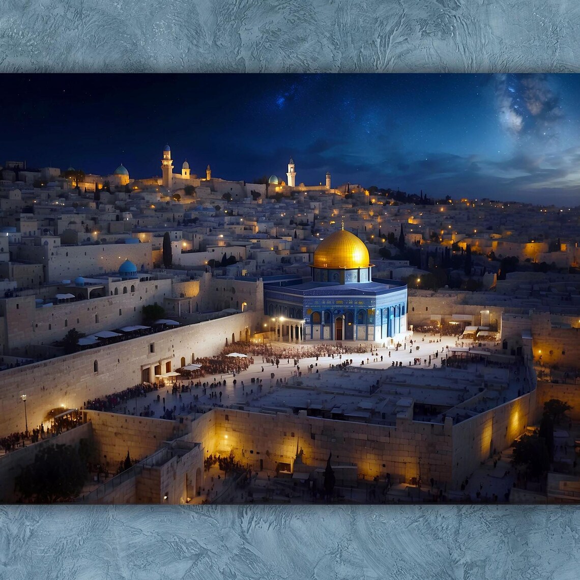 Jerusalem Old City Night Dome of the Rock Starry Sky Art Poster