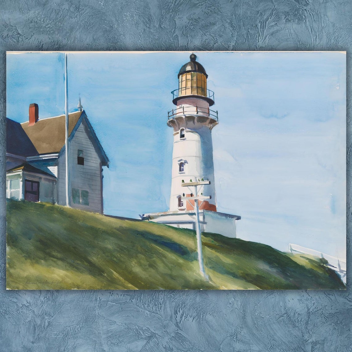 Hopper Lighthouse at Two Lights Coastal Watercolor Art Poster