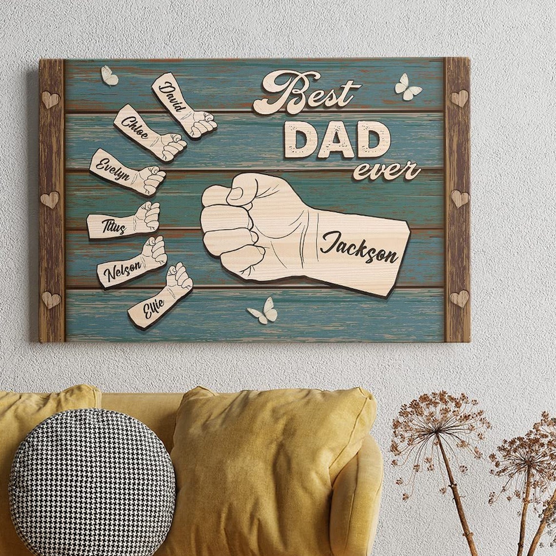 Best Dad Ever Personalized Fist Bump Rustic Wooden Father Gift Poster - Image 3