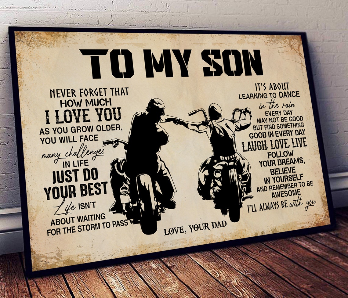 To My Son Love From Dad Biker Motorcycle Ride Vintage Gift Poster - Image 4