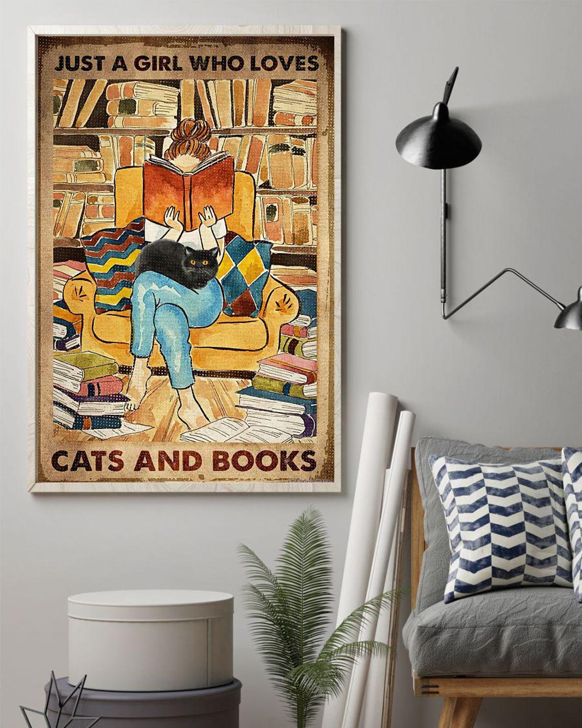 Just A Girl Who Loves Cats And Books Cozy Reader Girl Poster - Image 2