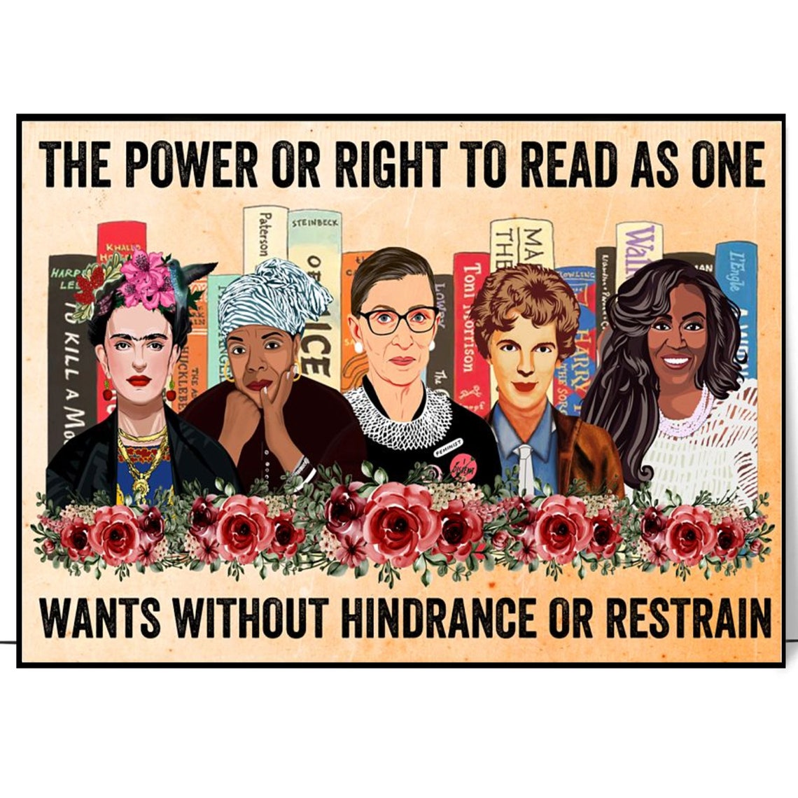 The Power To Read As One Feminist Icons Book Lover Floral Poster - Image 3