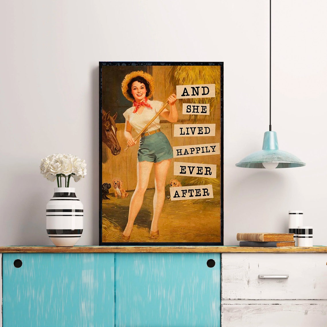 Retro Cowgirl And She Lived Happily Ever After Horse Barn Poster - Image 2