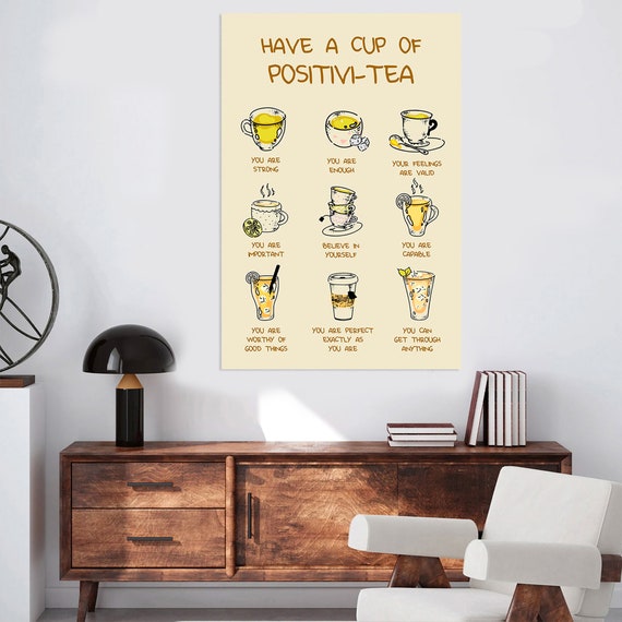 Have A Cup Of Positivi Tea Poster Mental Health Educational Poster Therapy Counselor Office Classroom Wall Art Decor