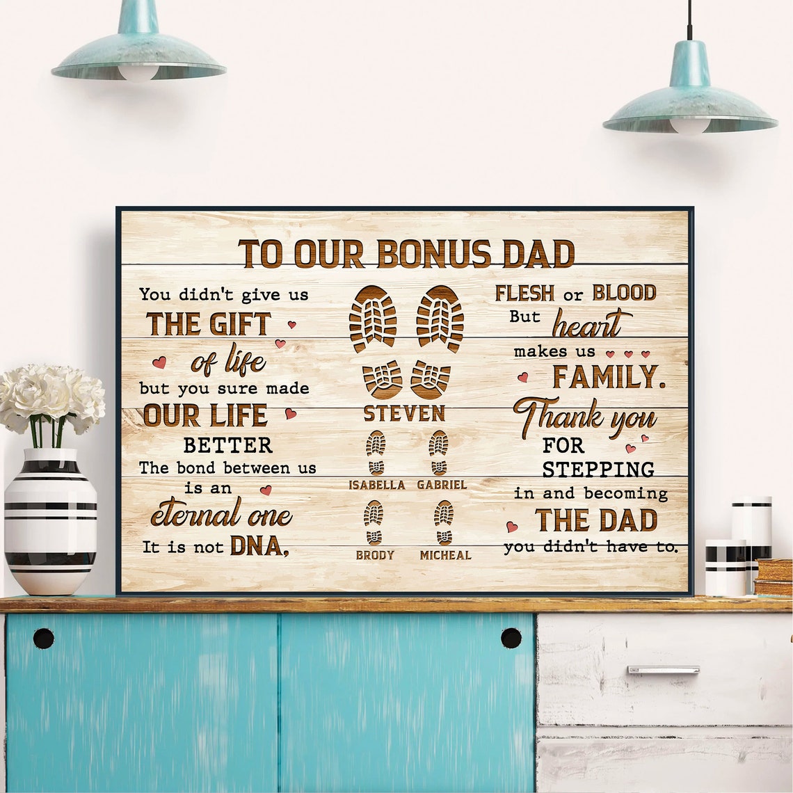 Thank You For Stepping In Personalized Step Up Dad Fathers Day Gift Family Daddy Day Gifts Wall Art - Image 2