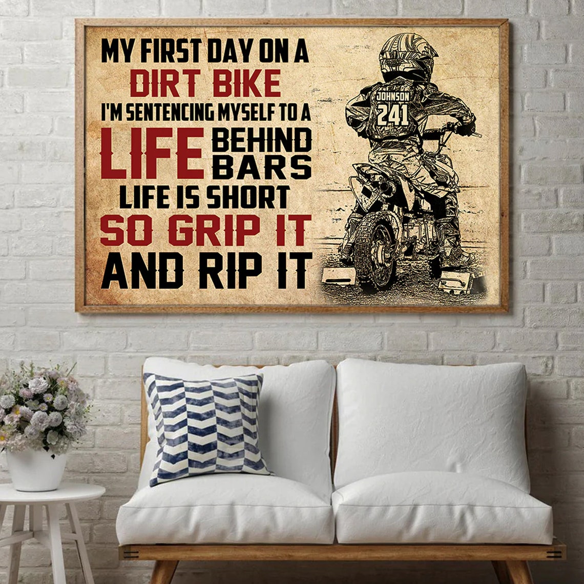 Vintage Dirt Bike Rider First Day Grip It Rip It Motivational Poster - Image 3