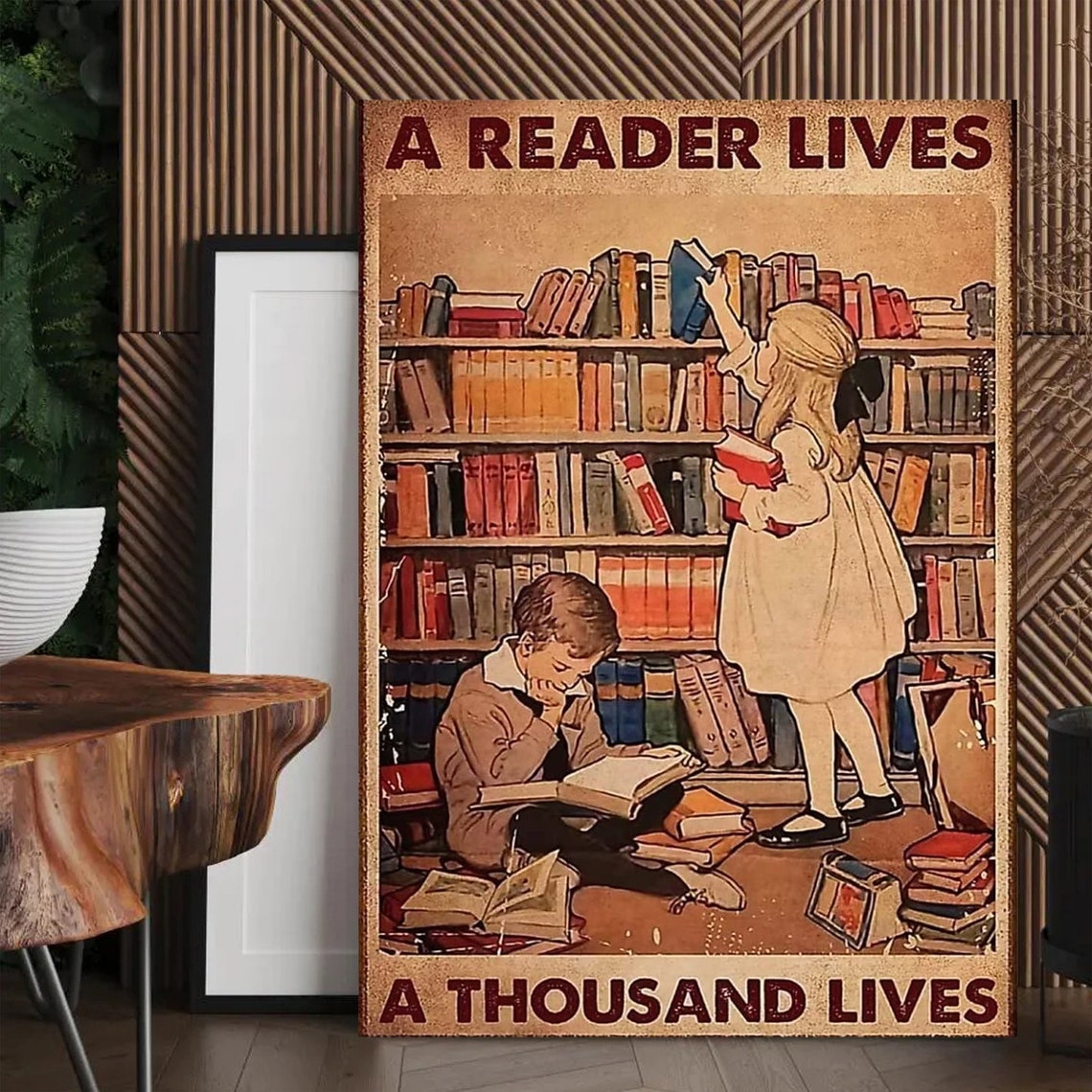 A Reader Lives a Thousand Lives Vintage Library Children Book Poster - Image 4