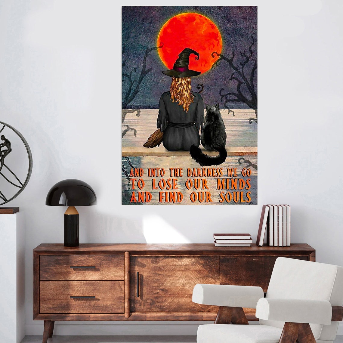And Into The Darkness We Go Witch And Black Cat Red Moon Poster - Image 3