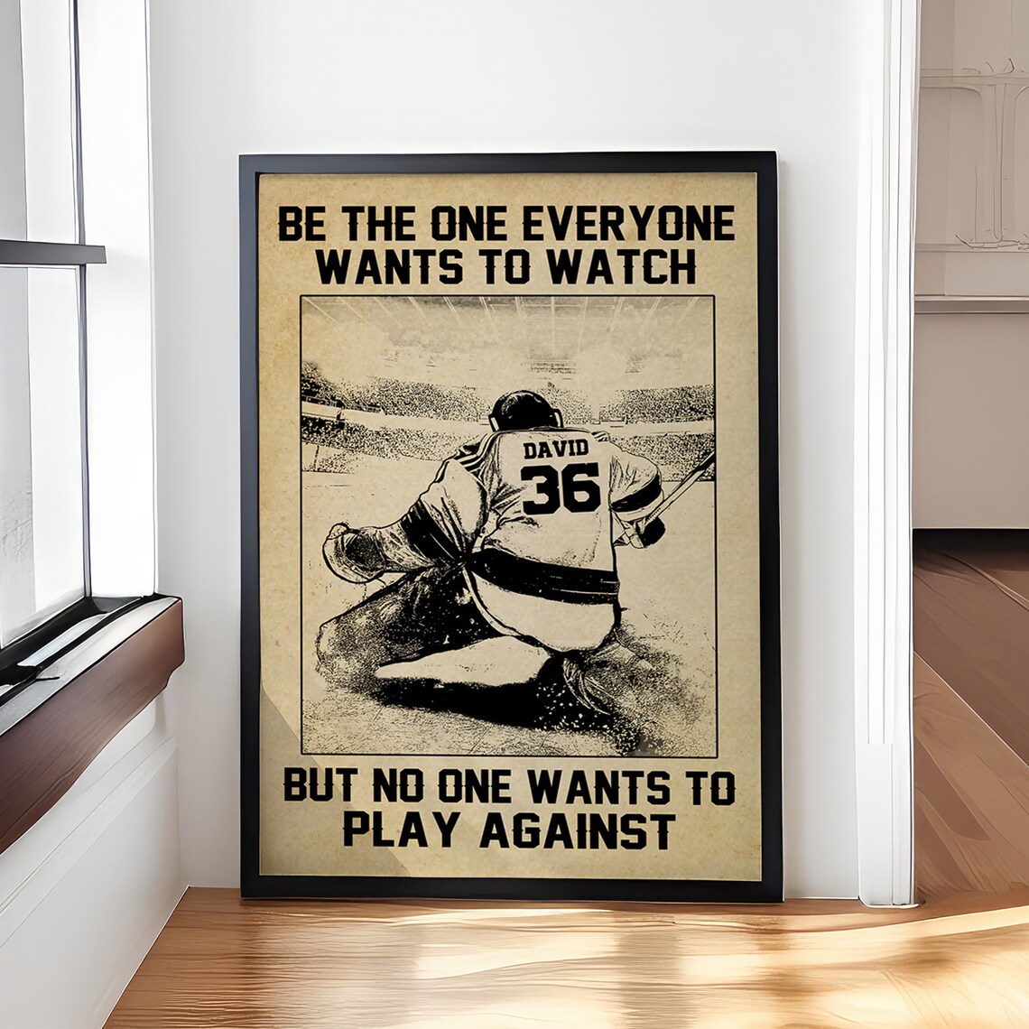 Vintage Hockey Goalie Sketch Competitive Quote Hockey Wall Poster