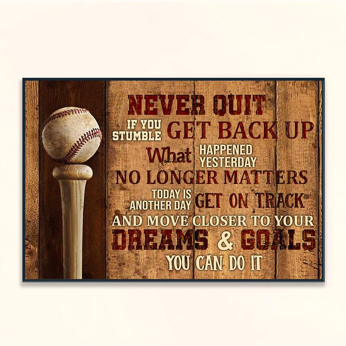 Never Quit If You Stumble Baseball Lovers Poster Gift For Sons Boyfriends Baseball Players Baseball Print