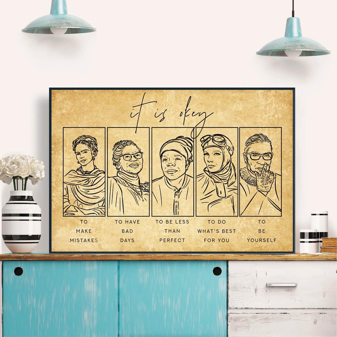 It Is Okey To Be Yourself Empowered Women Line Art Gift Poster - Image 4