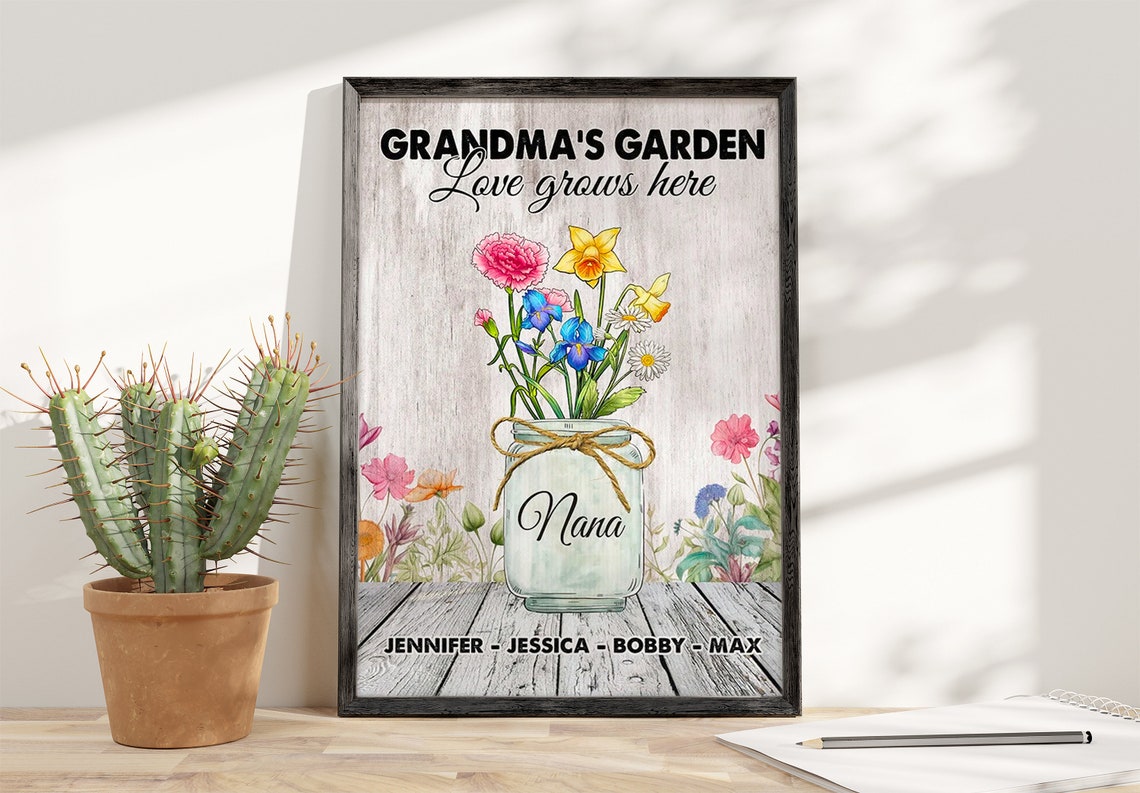 Grandmas Garden Love Grows Here Mason Jar Wildflowers Poster