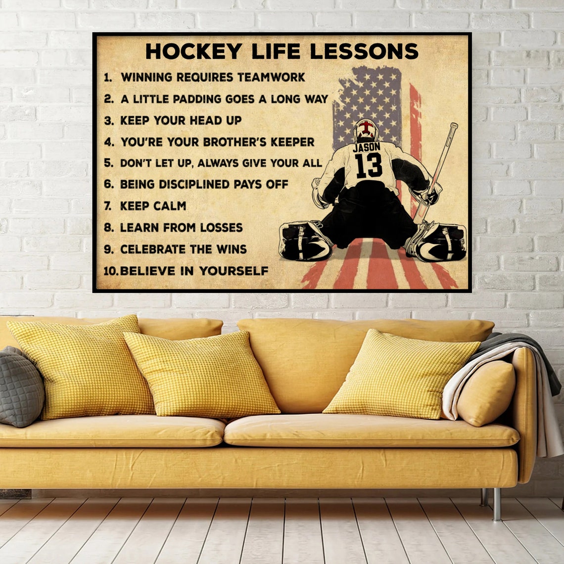 Hockey Life Lessons Personalized Goalie Number Flag Motivation Poster - Image 2