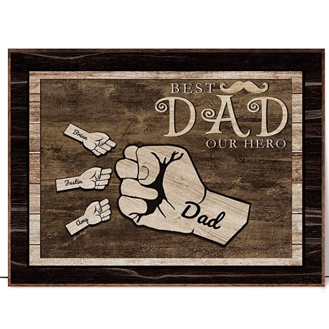 Best Dad Our Hero Rustic Wooden Fist Bump Sign Father Poster