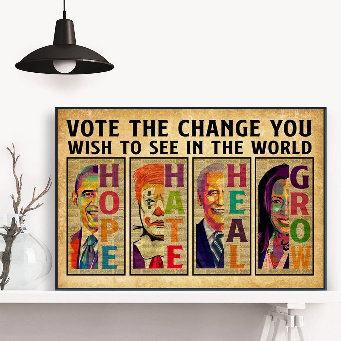 Vote the Change You Wish to See Pop Art Political Panels Quote Poster - Image 3