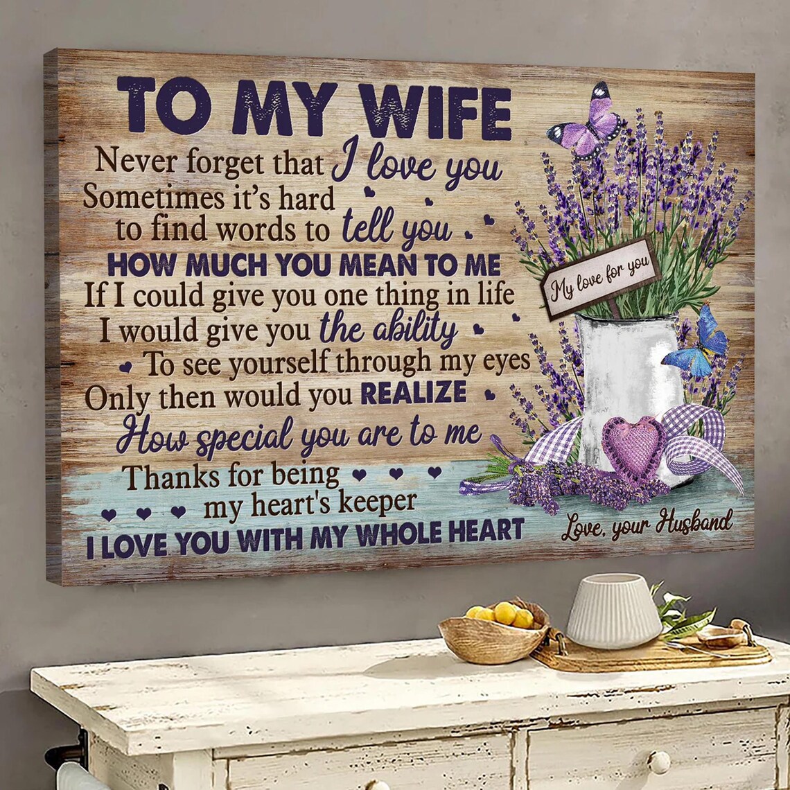 To My Wife Love Letter on Rustic Wood Lavender Flowers Keepsake Poster