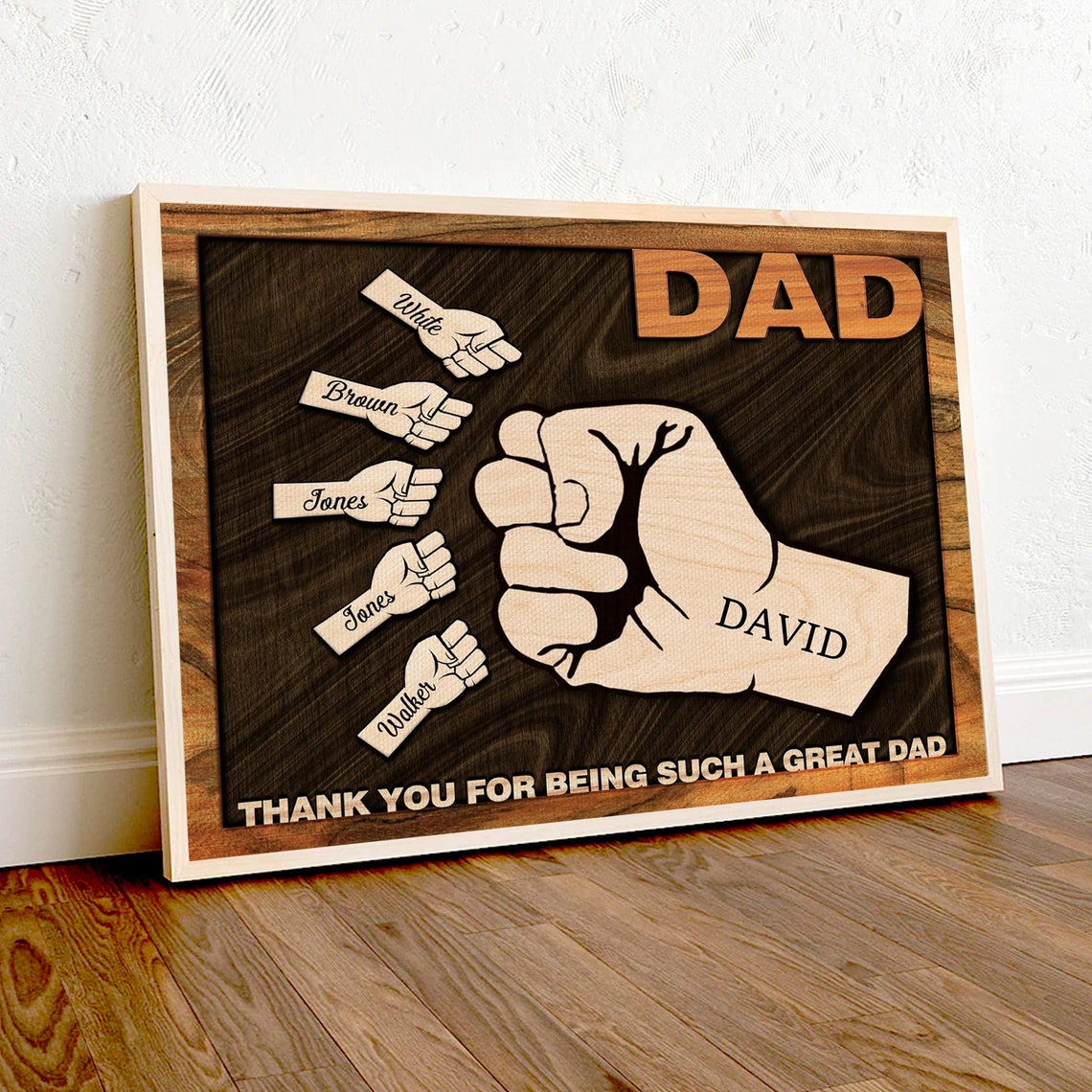 Dad Fist Bump Wood Engraving 'Thank You For Being A Great Dad' Poster - Image 2