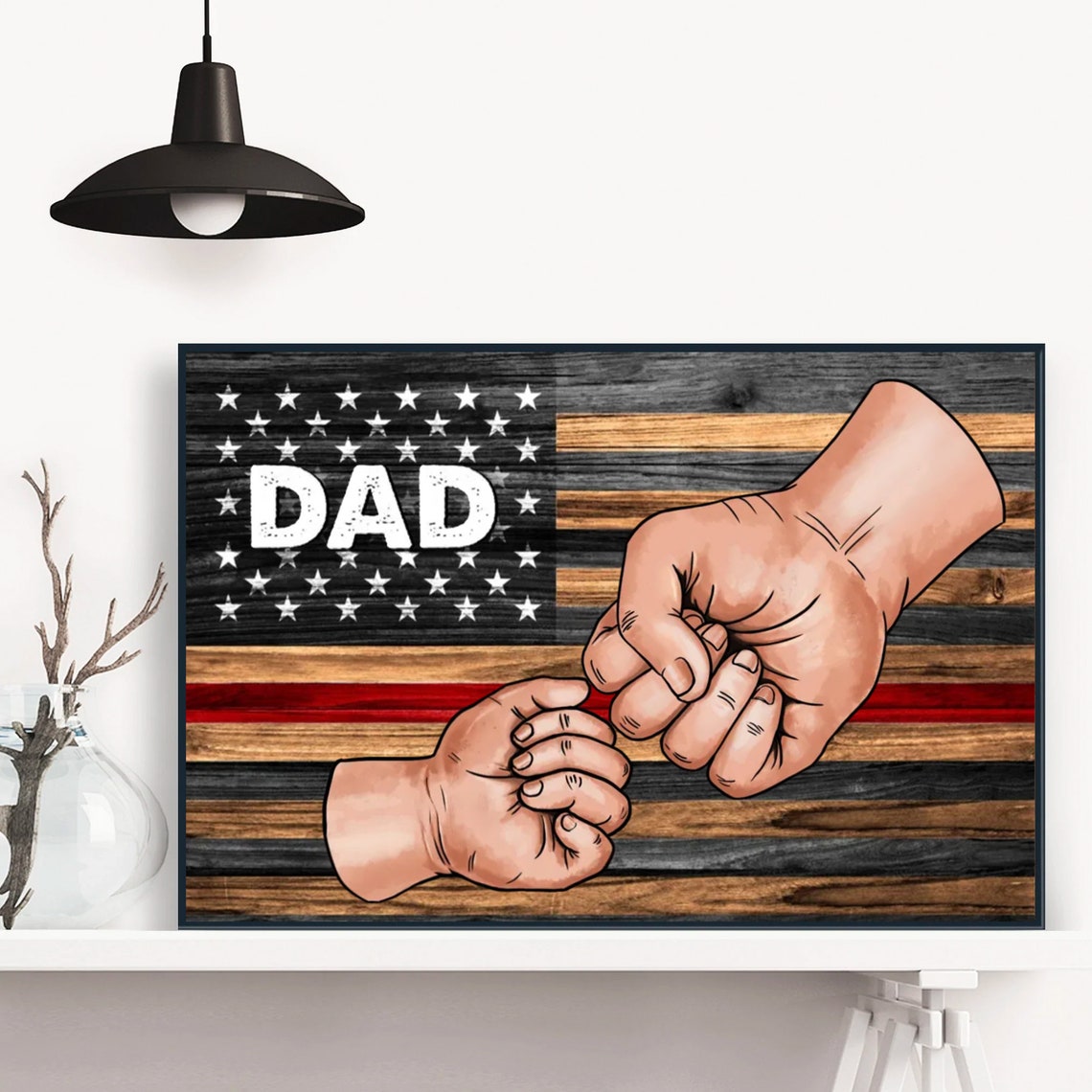 Dad Fist Bump American Flag Custom Name Father's Day Gift Poster - Image 4