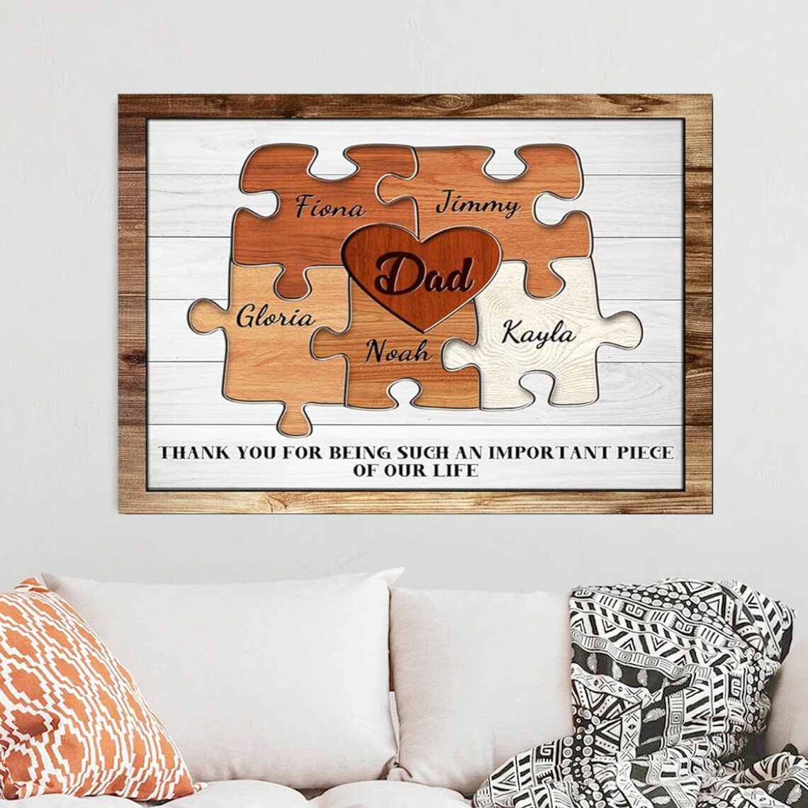 Dad Puzzle Pieces 'Important Piece Of Our Life' Wooden Sign Poster - Image 4