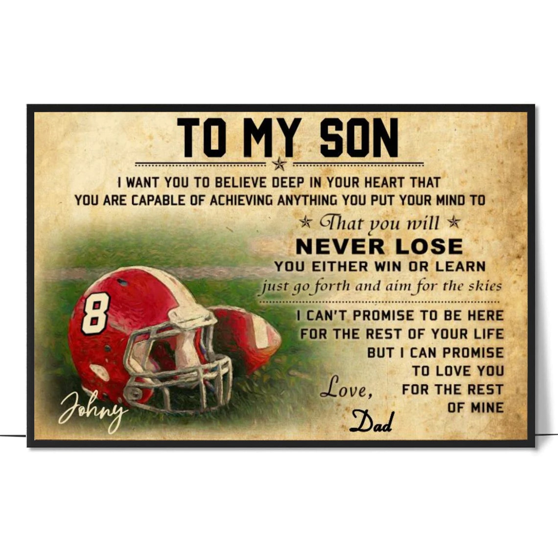 Personalized To My Son Football Poster Vintage Style Sport Gifts For Son Football Lover Gifts Gift For A Football Player
