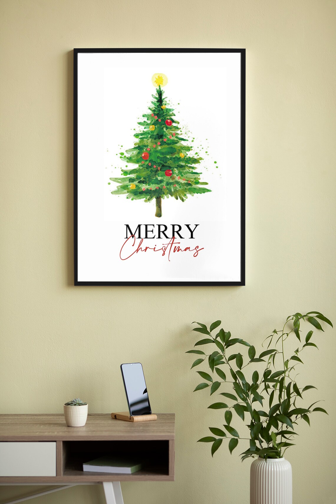 Watercolor Christmas Tree With Merry Christmas Lettering Poster - Image 4