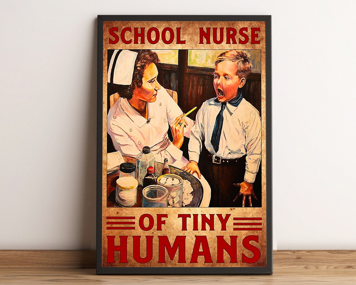 School Nurse of Tiny Humans Vintage Funny Nurse Tribute Poster - Image 2