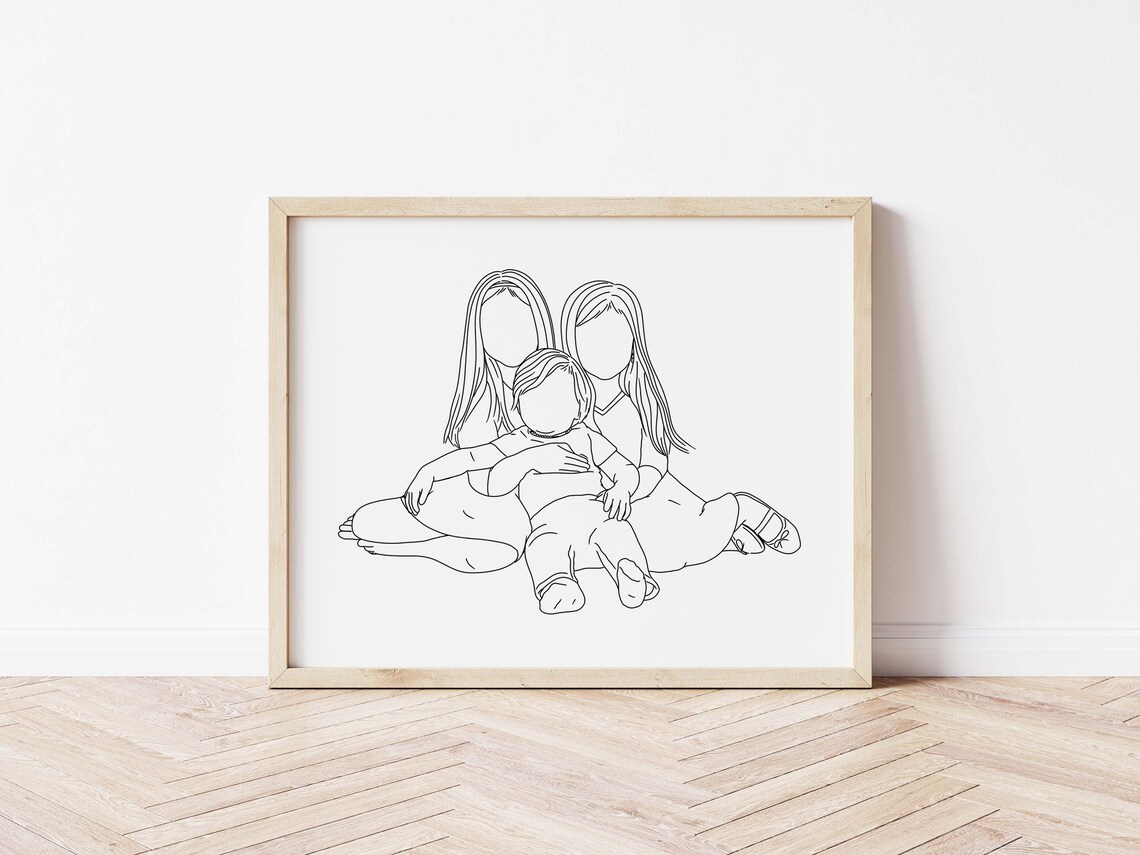 Parents Holding Two Children Faceless Line Art Family Portrait Poster - Image 2