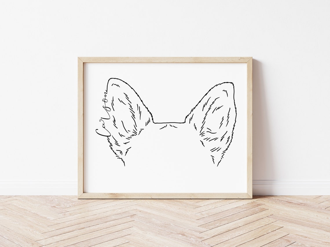 Carson Dog Ear Outline Minimalist Personalized Pet Line Art Poster