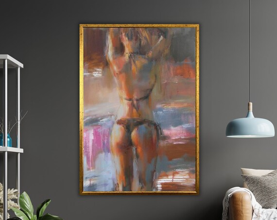 Woman In Water Impressionist Painting Coral Pink Soft Figurative Art Poster