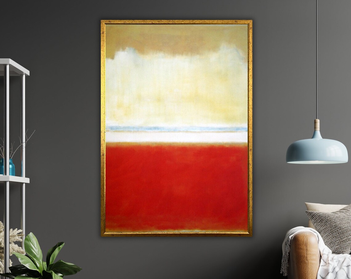 Soft Mark Rothko Style Cream Red Blue Line Abstract Art Poster