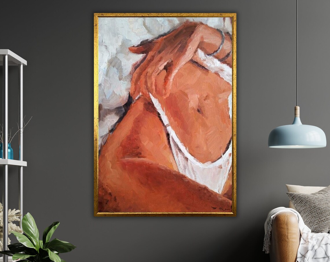 Sensual Female Torso Oil Painting Warm Tones Figure Art Poster