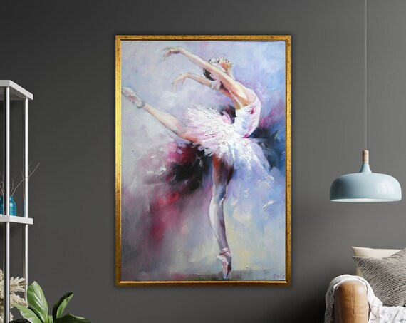 Ballerina Oil Painting Pink Tutu Arabesque Dance Portrait Poster