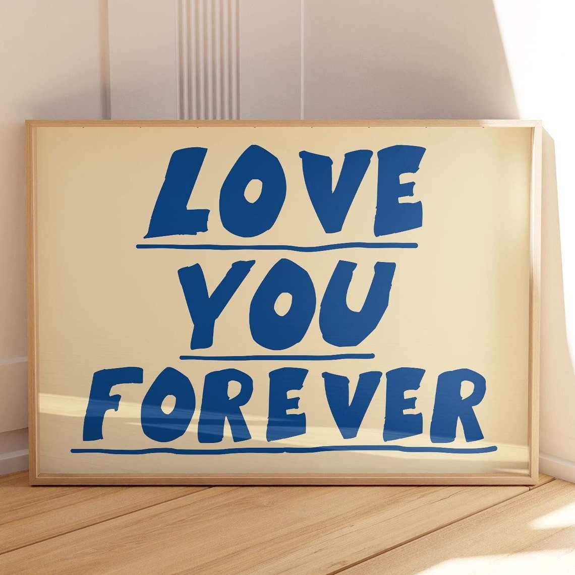 Love You Forever Bold Blue Typography Retro Romantic Bedroom Poster