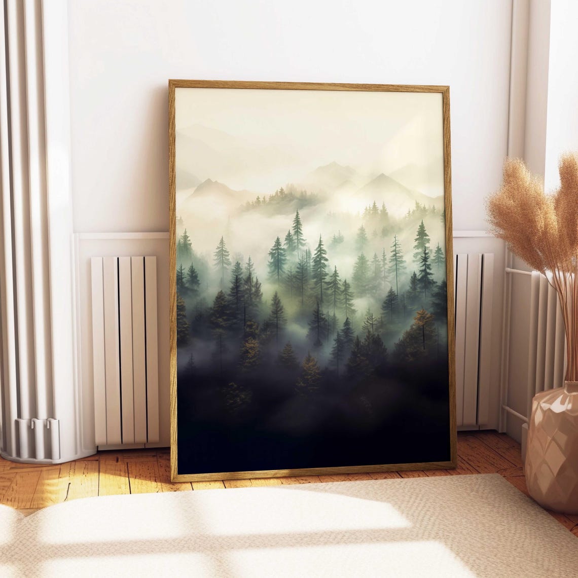 Misty Foggy Pine Forest Mountain Landscape Minimalist Nature Poster - Image 5