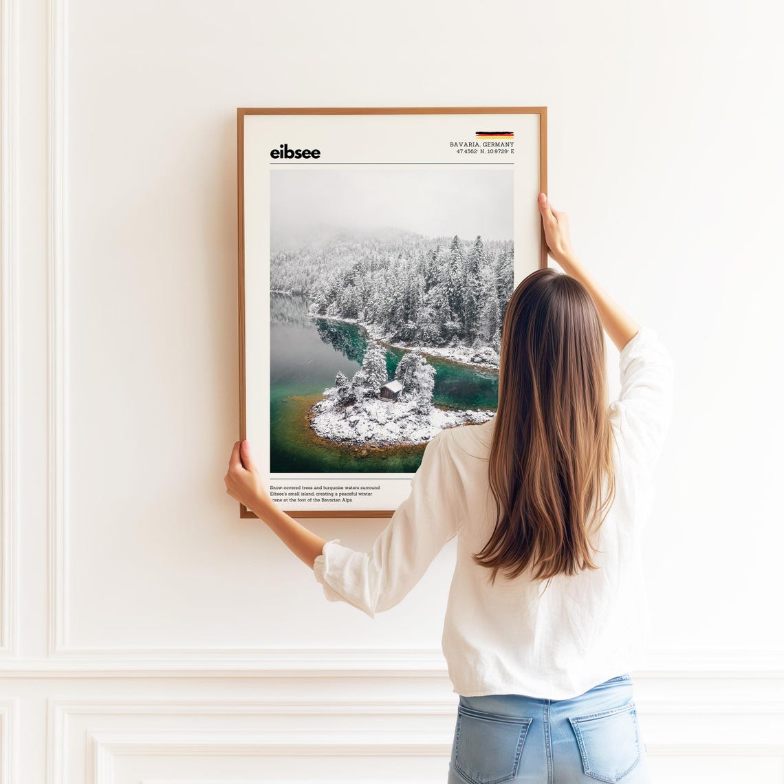 Eibsee Bavaria Germany Snowy Island Turquoise Lake Winter Poster - Image 2