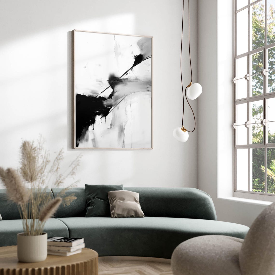Black and White Abstract Ink Brushstroke Modern Minimal Art Poster - Image 2