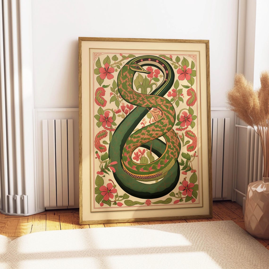 Vintage Snake Botanical Illustration with Red Flowers Poster - Image 4