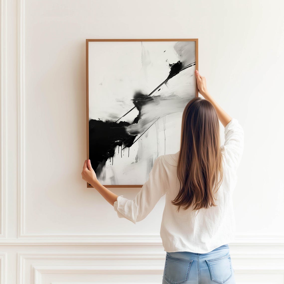 Black and White Abstract Ink Brushstroke Modern Minimal Art Poster - Image 3