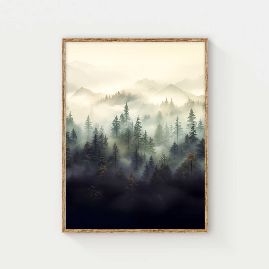 Misty Foggy Pine Forest Mountain Landscape Minimalist Nature Poster