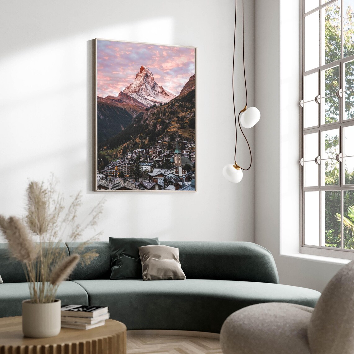 Matterhorn Pink Sunset Sky Over Zermatt Church Spire Village Poster - Image 2