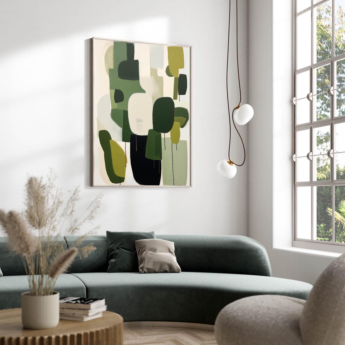 Modern Green Black Organic Shapes Abstract Mid Century Poster - Image 2