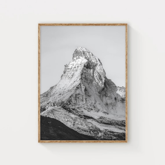 Matterhorn Zermatt Swiss Alps Switzerland Black And White Mountain Photography Wall Art Print New Home Gift Idea