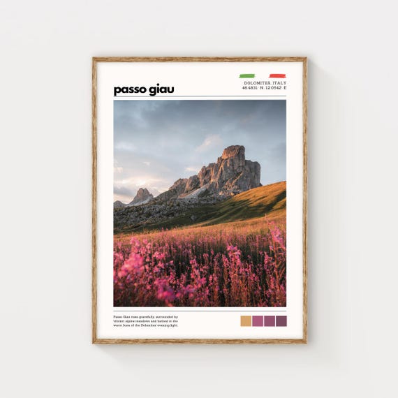 Passo Giau Wall Art Dolomites Italy Landscape Print Alpine Meadow Poster Nature Photography Decor Mountain Sunset Travel Art Gift Idea