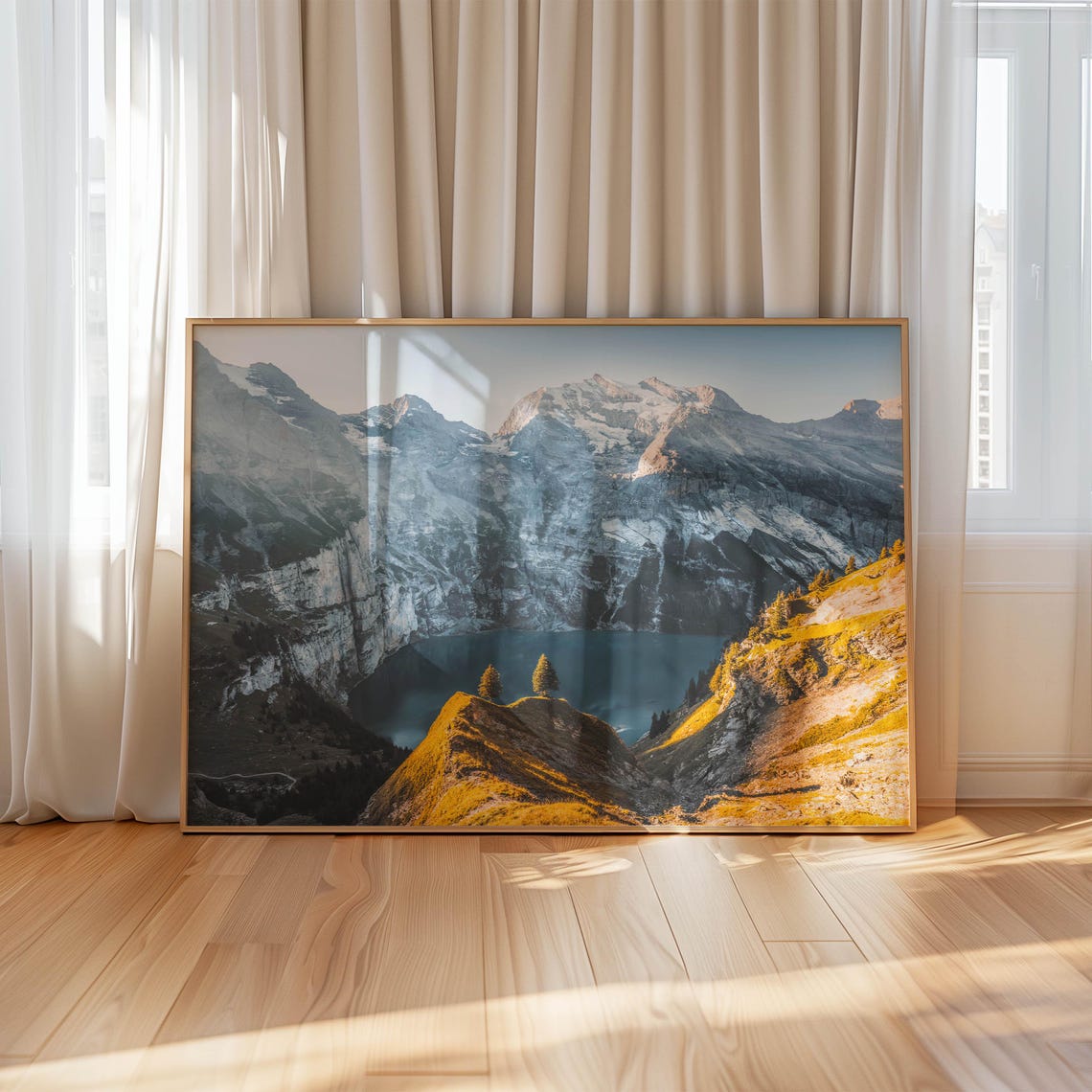 Alpine Lake With Two Lone Pines Golden Ridge Sunset Photo Poster - Image 4